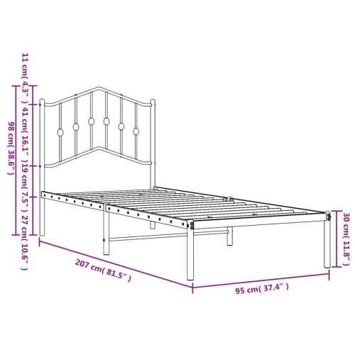 Metalni okvir za krevet s uzglavljem crni 90x200 cm - Crna 90 x 200 cm s uzglavljem Cijena