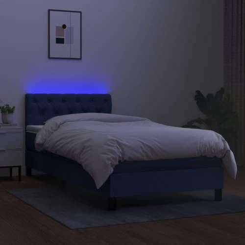 Krevet box spring s madracem LED plavi 80 x 200 cm od tkanine - Plava 80 x 200 cm Dizajn s gumbima Cijena