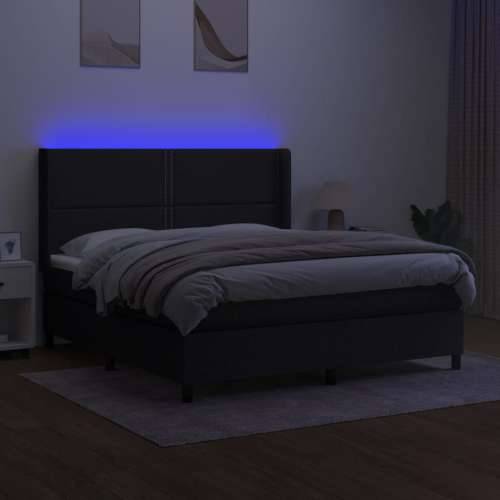 Krevet box spring s madracem LED crni 180x200 cm od tkanine - Crna 180 x 200 cm Obično s čavlima Cijena