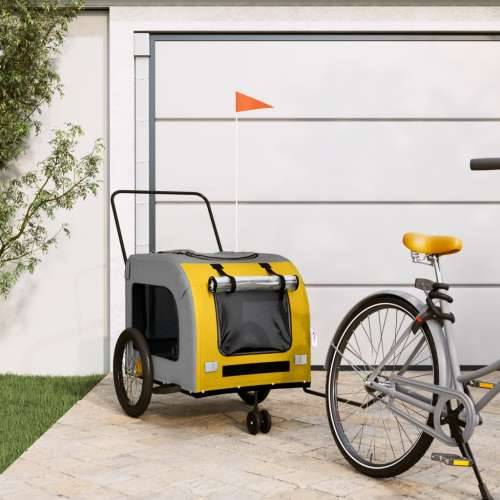 Prikolica za bicikl za ljubimce žuto-siva od tkanine i željeza