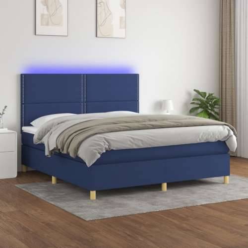 Krevet box spring s madracem LED plavi 180x200 cm od tkanine - Plava 180 x 200 cm Obično s čavlima Cijena