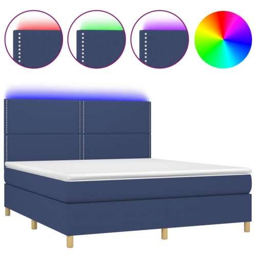 Krevet box spring s madracem LED plavi 180x200 cm od tkanine - Plava 180 x 200 cm Obično s čavlima Cijena