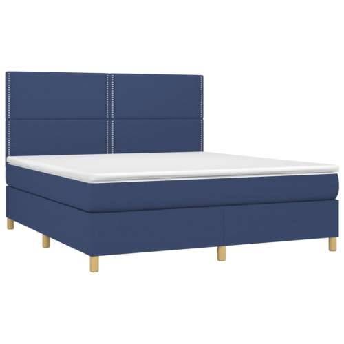 Krevet box spring s madracem LED plavi 180x200 cm od tkanine - Plava 180 x 200 cm Obično s čavlima Cijena