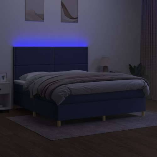 Krevet box spring s madracem LED plavi 180x200 cm od tkanine - Plava 180 x 200 cm Obično s čavlima Cijena