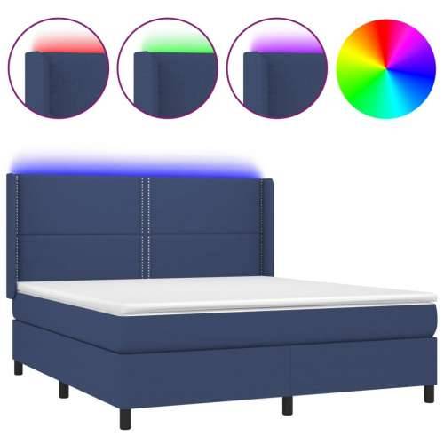 Krevet box spring s madracem LED plavi 180x200 cm od tkanine - Plava 180 x 200 cm Obično s čavlima Cijena