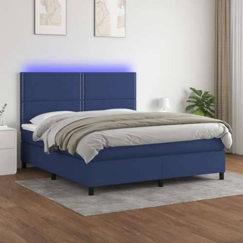 Krevet box spring s madracem LED plavi 180x200 cm od tkanine - Plava 180 x 200 cm Obično s čavlima Cijena
