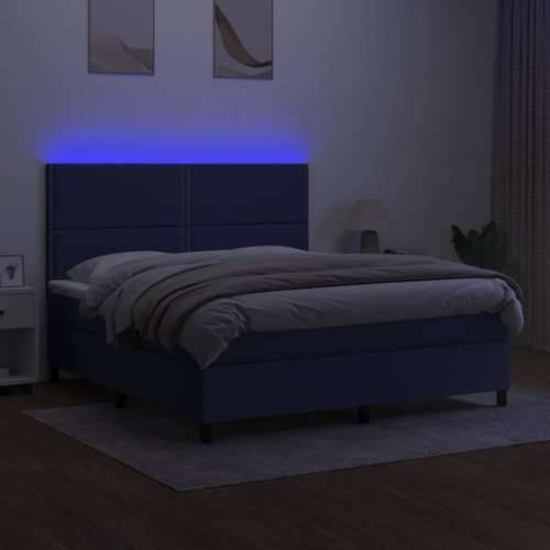 Krevet box spring s madracem LED plavi 180x200 cm od tkanine - Plava 180 x 200 cm Obično s čavlima Cijena