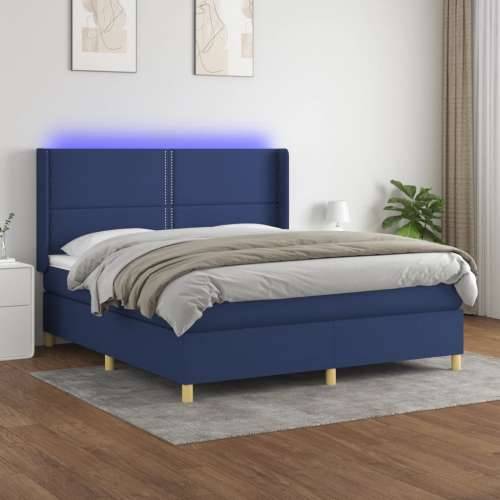 Krevet box spring s madracem LED plavi 180x200 cm od tkanine - Plava 180 x 200 cm Obično s čavlima Cijena