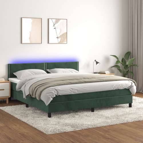 Krevet box spring s madracem LED tamnozeleni 160x200 cm baršun - Tamnozelena 160 x 200 cm Obično s čavlima Cijena