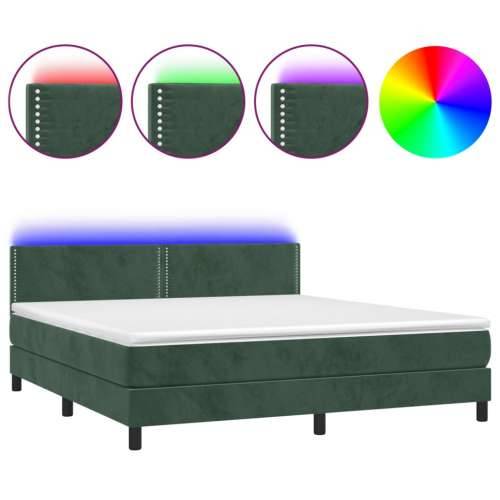 Krevet box spring s madracem LED tamnozeleni 160x200 cm baršun - Tamnozelena 160 x 200 cm Obično s čavlima Cijena