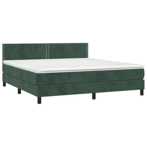 Krevet box spring s madracem LED tamnozeleni 160x200 cm baršun - Tamnozelena 160 x 200 cm Obično s čavlima Cijena