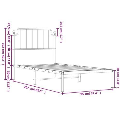 Metalni okvir za krevet s uzglavljem bijeli 90x200 cm - Bijela 90 x 200 cm s uzglavljem Cijena