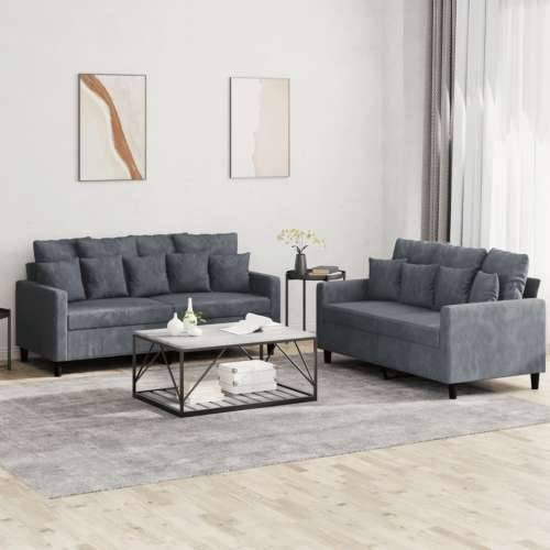 2-dijelni set sofa s jastucima tamnosivi baršunasti - Tamno siva s jastučićima Cijena