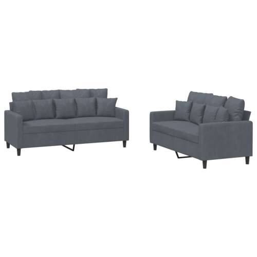 2-dijelni set sofa s jastucima tamnosivi baršunasti - Tamno siva s jastučićima Cijena