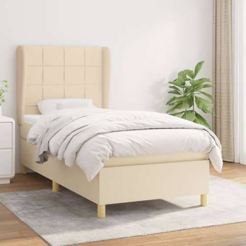 Krevet s oprugama i madracem krem 90 x 190 cm od tkanine - Krema 90 x 190 cm Blok s kvadratima Cijena
