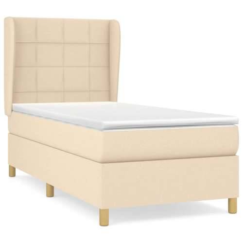 Krevet s oprugama i madracem krem 90 x 190 cm od tkanine - Krema 90 x 190 cm Blok s kvadratima Cijena