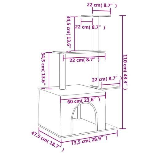 Penjalica za mačke - Kuća za mačke - Grebalica sa stupovima za grebanje krem 110 cm - Krema Cijena