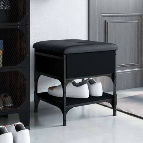 Klupa za cipele crna 42 x 42 x 45 cm od konstruiranog drva - Crna 42 x 42 x 45 cm Cijena
