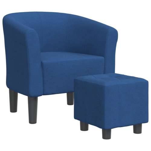 Zaobljena fotelja s tabureom plava od tkanine Cijena
