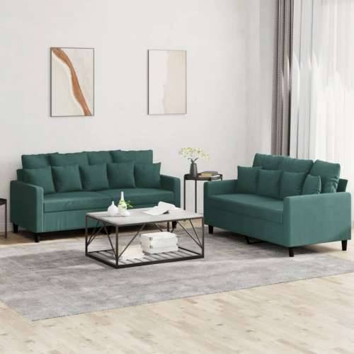 2-dijelni set sofa s jastucima tamnozeleni baršunasti - Tamnozelena s jastučićima Cijena