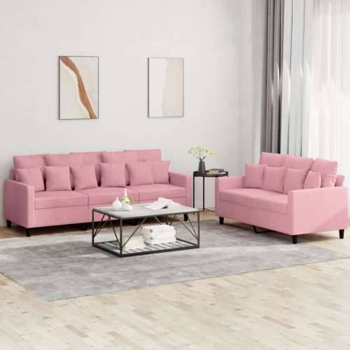 2-dijelni set sofa s jastucima ružičasti baršunasti - Ružičasta s jastučićima Cijena