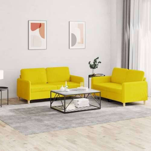 2-dijelni set sofa s jastucima svjetložuti od tkanine - Svjetložuta Bez oslonca za noge Cijena