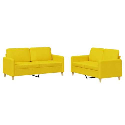 2-dijelni set sofa s jastucima svjetložuti od tkanine - Svjetložuta Bez oslonca za noge Cijena