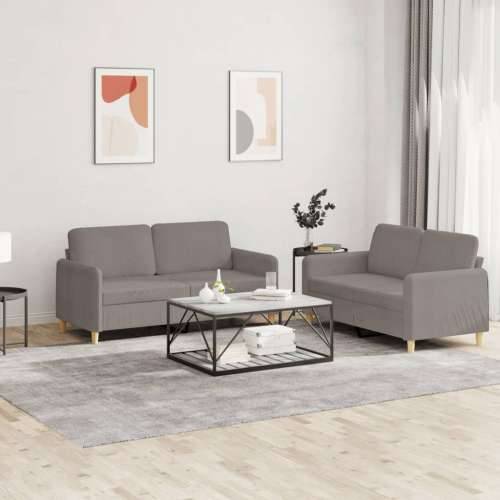 2-dijelni set sofa s jastucima smeđesivi od tkanine - Sivo-smeđa Bez oslonca za noge Cijena