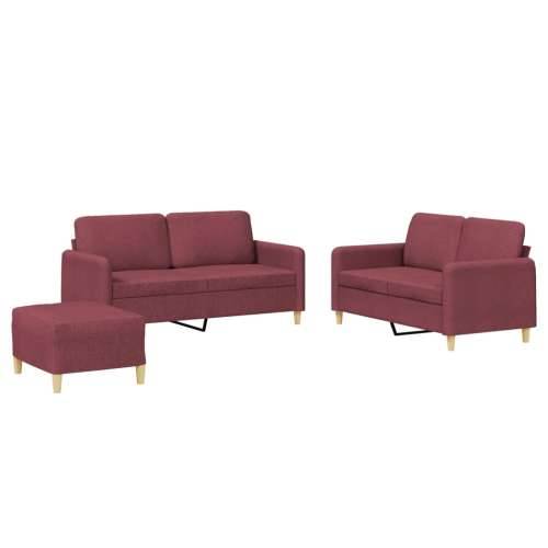 3-dijelni set sofa s jastucima crvena boja vina od tkanine - boja crnog vina S osloncem za noge Cijena