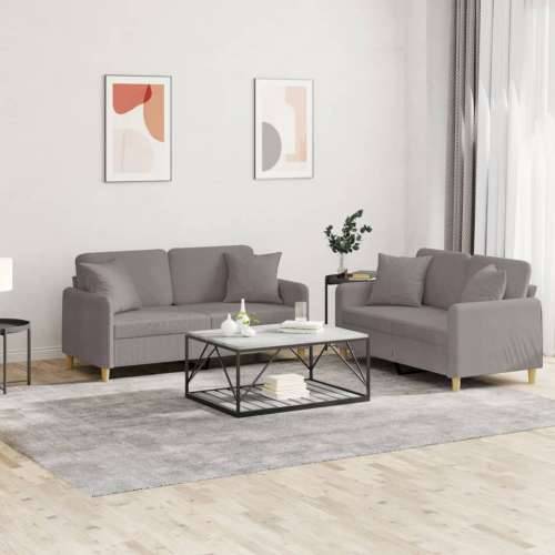 2-dijelni set sofa s jastucima smeđesivi od tkanine - Sivo-smeđa s jastučićima Cijena
