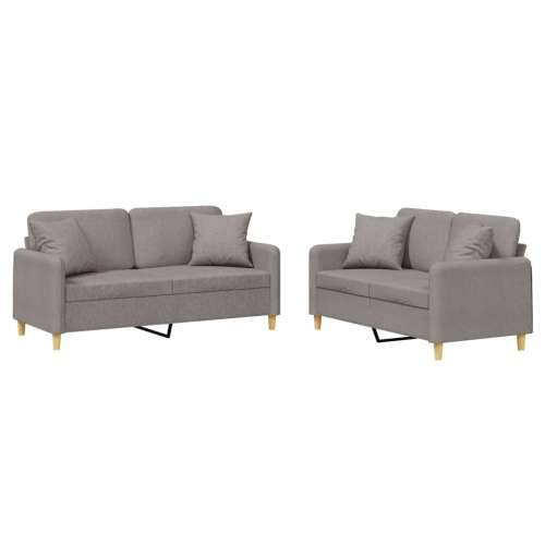 2-dijelni set sofa s jastucima smeđesivi od tkanine - Sivo-smeđa s jastučićima Cijena