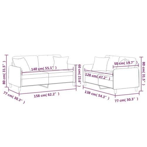 2-dijelni set sofa s jastucima smeđesivi od tkanine - Sivo-smeđa s jastučićima Cijena