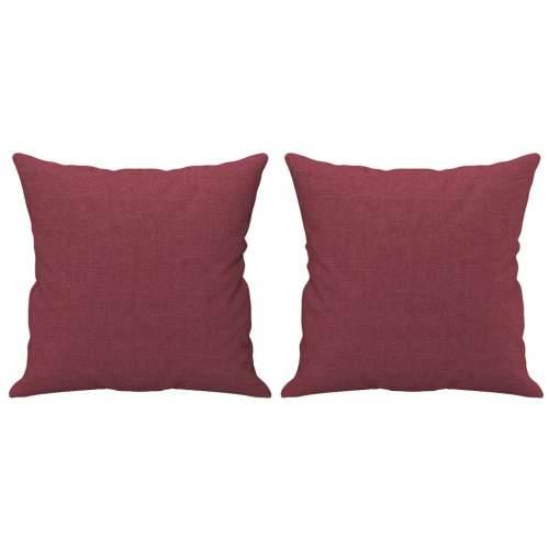 3-dijelni set sofa s jastucima crvena boja vina od tkanine - boja crnog vina s jastucima i tabureom Cijena