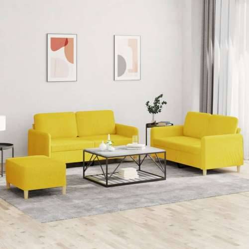 3-dijelni set sofa s jastucima svjetložuti od tkanine - Svjetložuta S osloncem za noge Cijena
