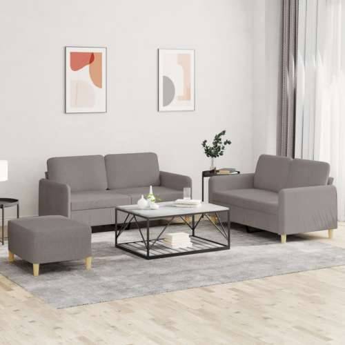 3-dijelni set sofa s jastucima smeđesivi od tkanine - Sivo-smeđa S osloncem za noge Cijena