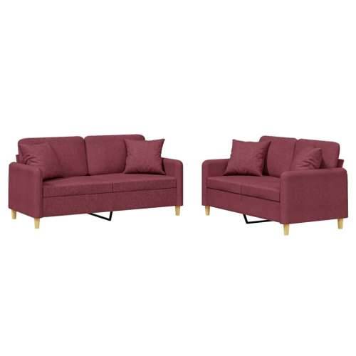 2-dijelni set sofa s jastucima crvena boja vina od tkanine - boja crnog vina s jastučićima Cijena