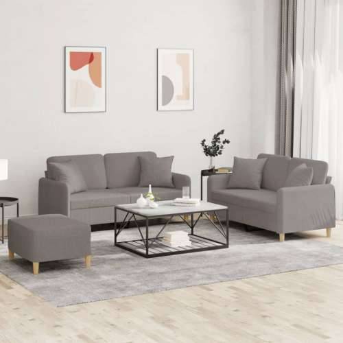 3-dijelni set sofa s jastucima smeđesivi od tkanine - Sivo-smeđa s jastucima i tabureom Cijena