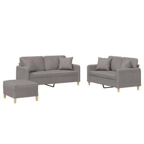 3-dijelni set sofa s jastucima smeđesivi od tkanine - Sivo-smeđa s jastucima i tabureom Cijena