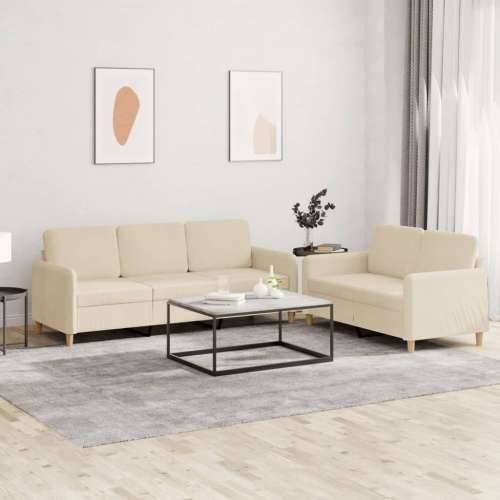 2-dijelni set sofa s jastucima krem od tkanine - Krema Bez oslonca za noge Cijena