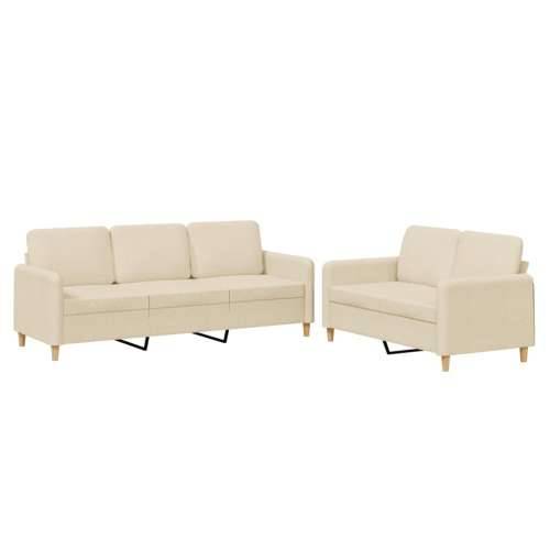 2-dijelni set sofa s jastucima krem od tkanine - Krema Bez oslonca za noge Cijena