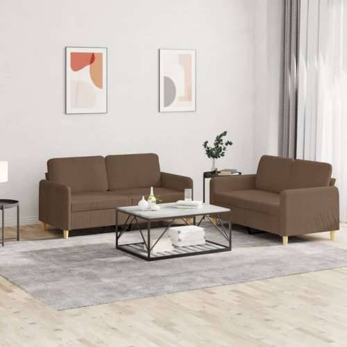 2-dijelni set sofa s jastucima smeđi od tkanine - Smeđa Bez oslonca za noge Cijena