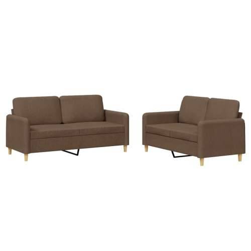 2-dijelni set sofa s jastucima smeđi od tkanine - Smeđa Bez oslonca za noge Cijena