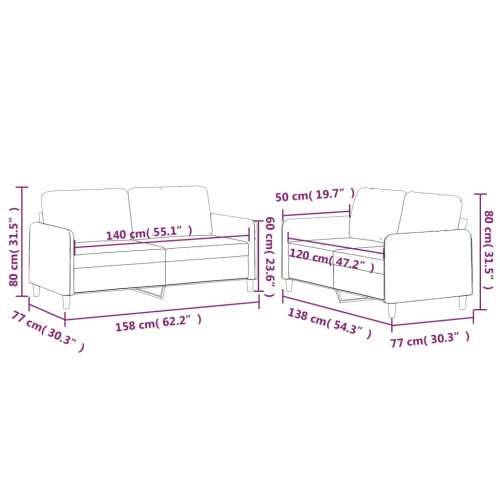 2-dijelni set sofa s jastucima smeđi od tkanine - Smeđa Bez oslonca za noge Cijena