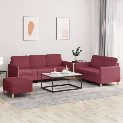 3-dijelni set sofa s jastucima crvena boja vina od tkanine - boja crnog vina S osloncem za noge Cijena