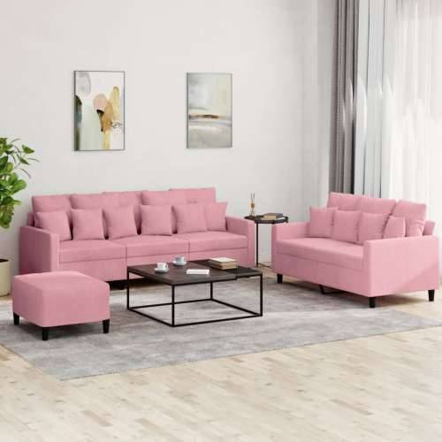 3-dijelni set sofa s jastucima ružičasti baršunasti - Ružičasta s jastučićima i tabureom Cijena