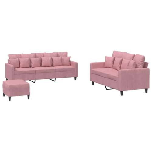 3-dijelni set sofa s jastucima ružičasti baršunasti - Ružičasta s jastučićima i tabureom Cijena