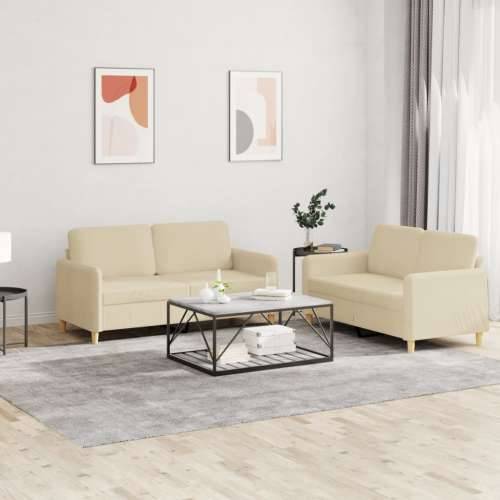 2-dijelni set sofa s jastucima krem od tkanine - Krema Bez oslonca za noge Cijena