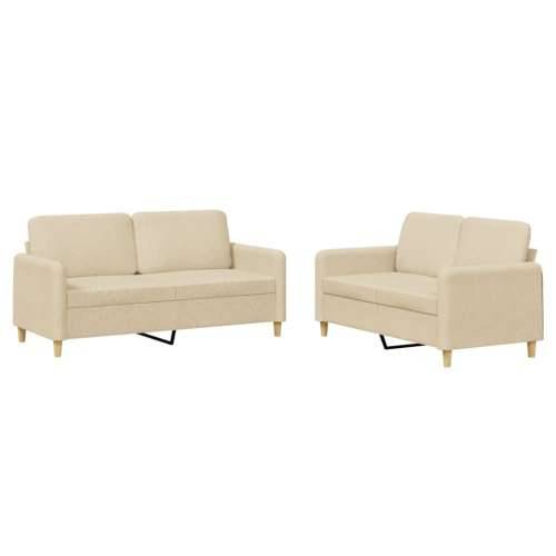 2-dijelni set sofa s jastucima krem od tkanine - Krema Bez oslonca za noge Cijena