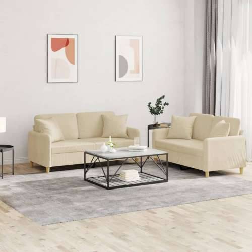 2-dijelni set sofa s jastucima krem od tkanine - Krema s jastučićima Cijena