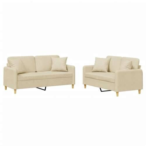 2-dijelni set sofa s jastucima krem od tkanine - Krema s jastučićima Cijena